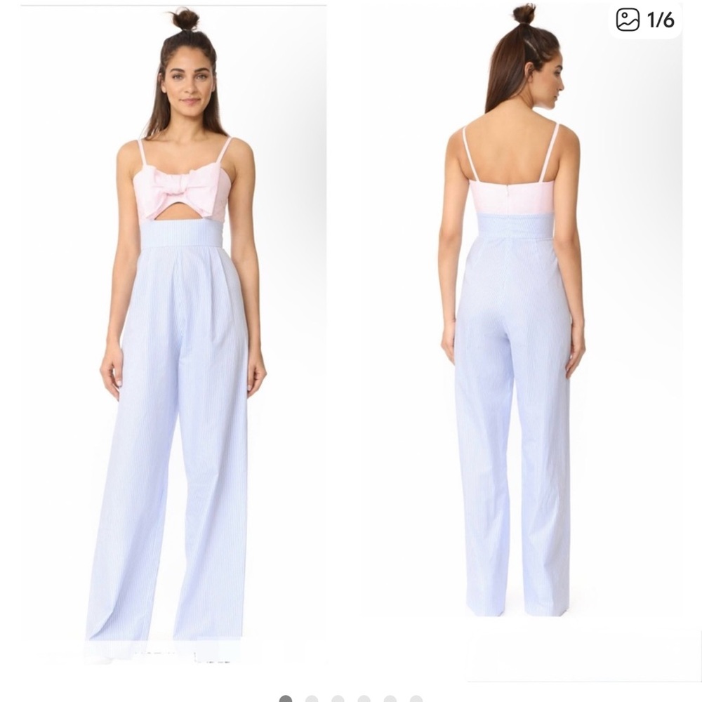 Romeo Juliet Couture Jumpsuit Womens Big Bow Cutout Pinstripe Relax Leg